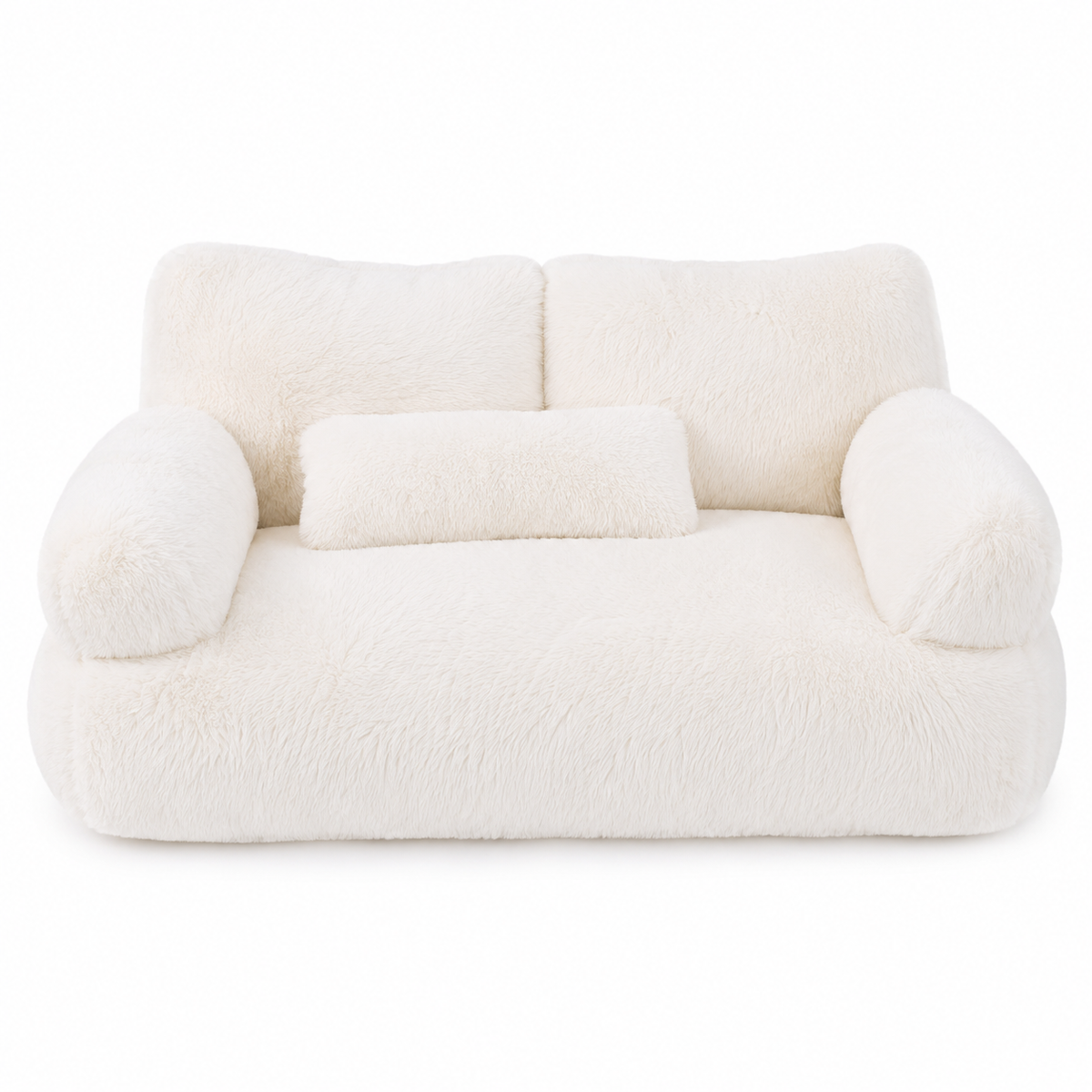 Canapé lit chat peluche blanc rembourré antidérapant avec oreiller fond blanc - Aristochat