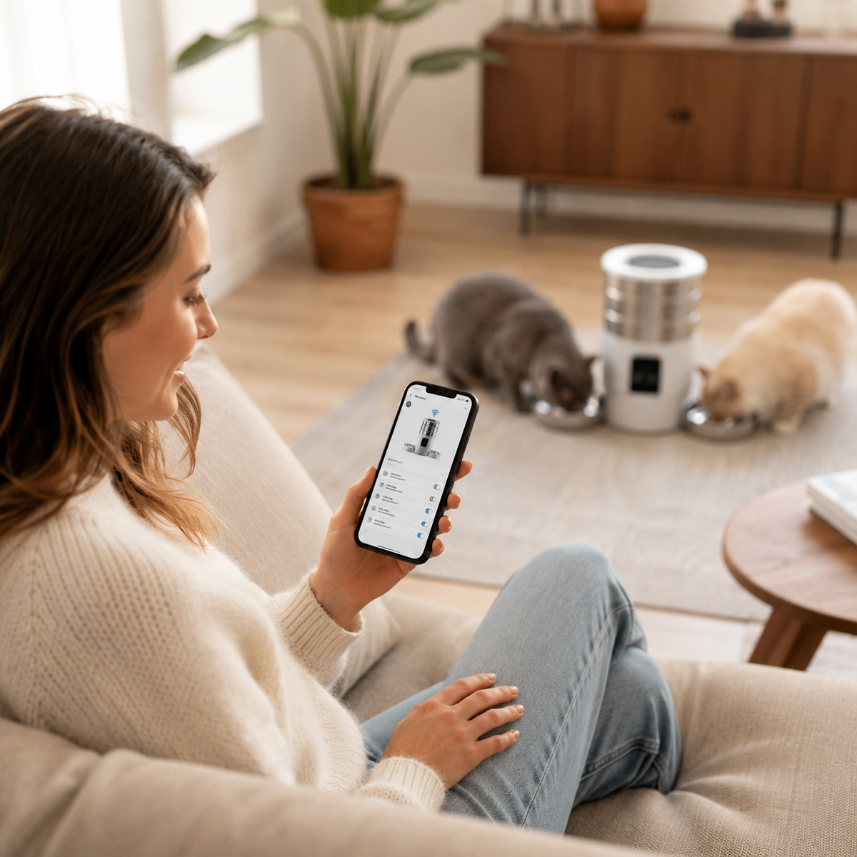 Contrôle distributeur automatique 2 chats via application smartphone - Aristochat