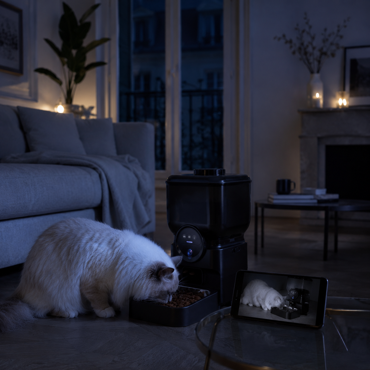 Distributeur automatique caméra HD vision nocturne chat Ragdoll salon parisien - Aristochat