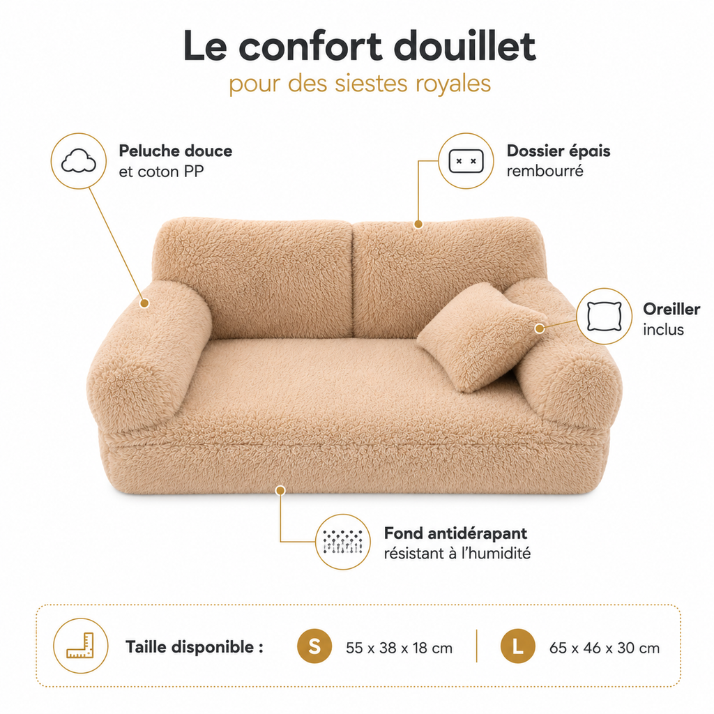 Infographie canapé lit chat peluche antidérapant oreiller - Aristochat