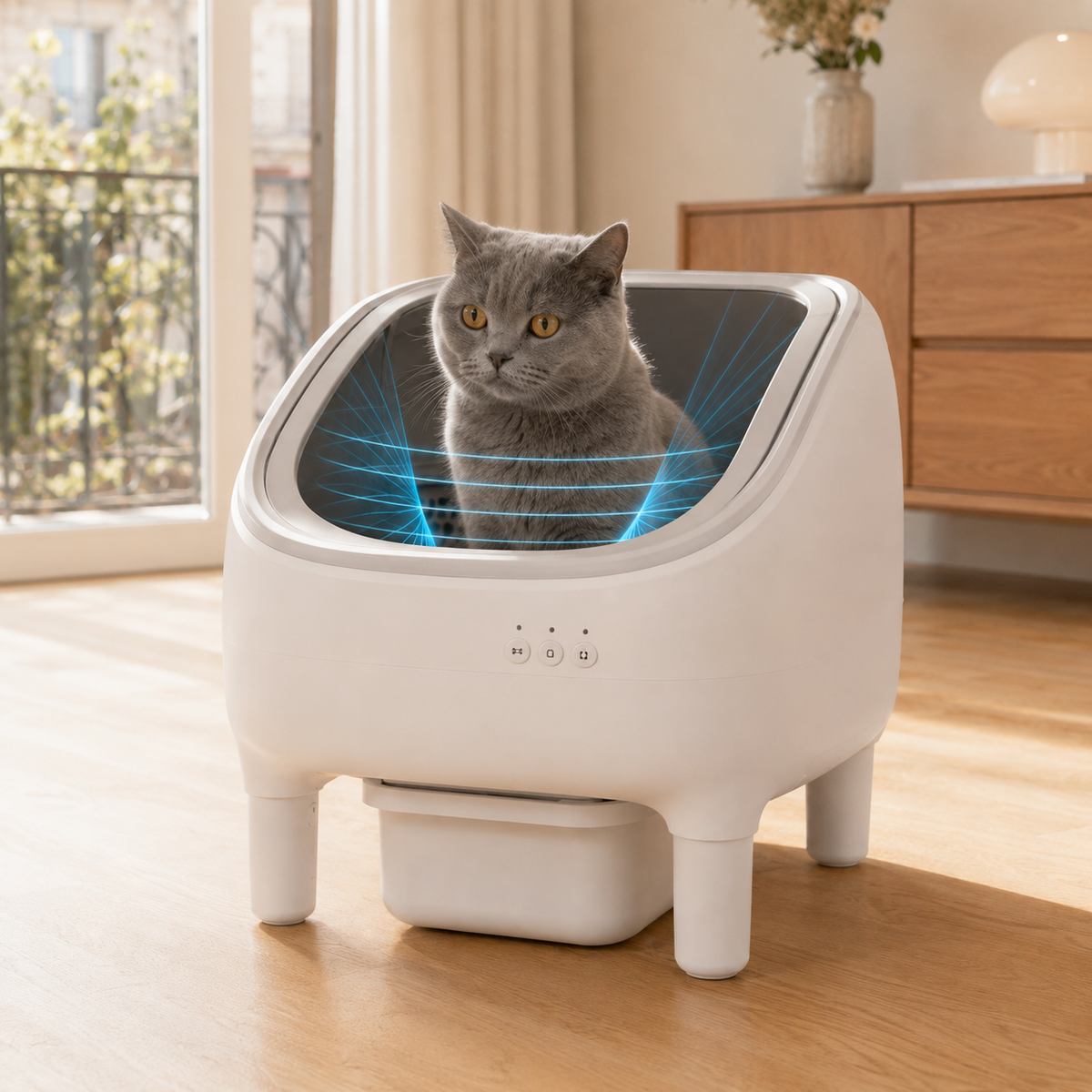 Radar infrarouge sécurité litière autonettoyante ouverture supérieure chat British Shorthair - Aristochat