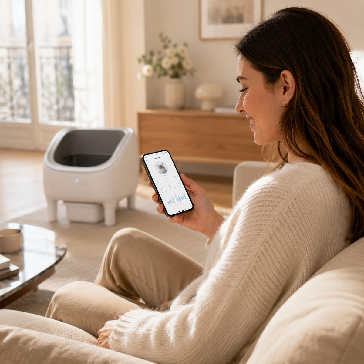 Suivi application litière autonettoyante connectée statistiques poids chat - Aristochat