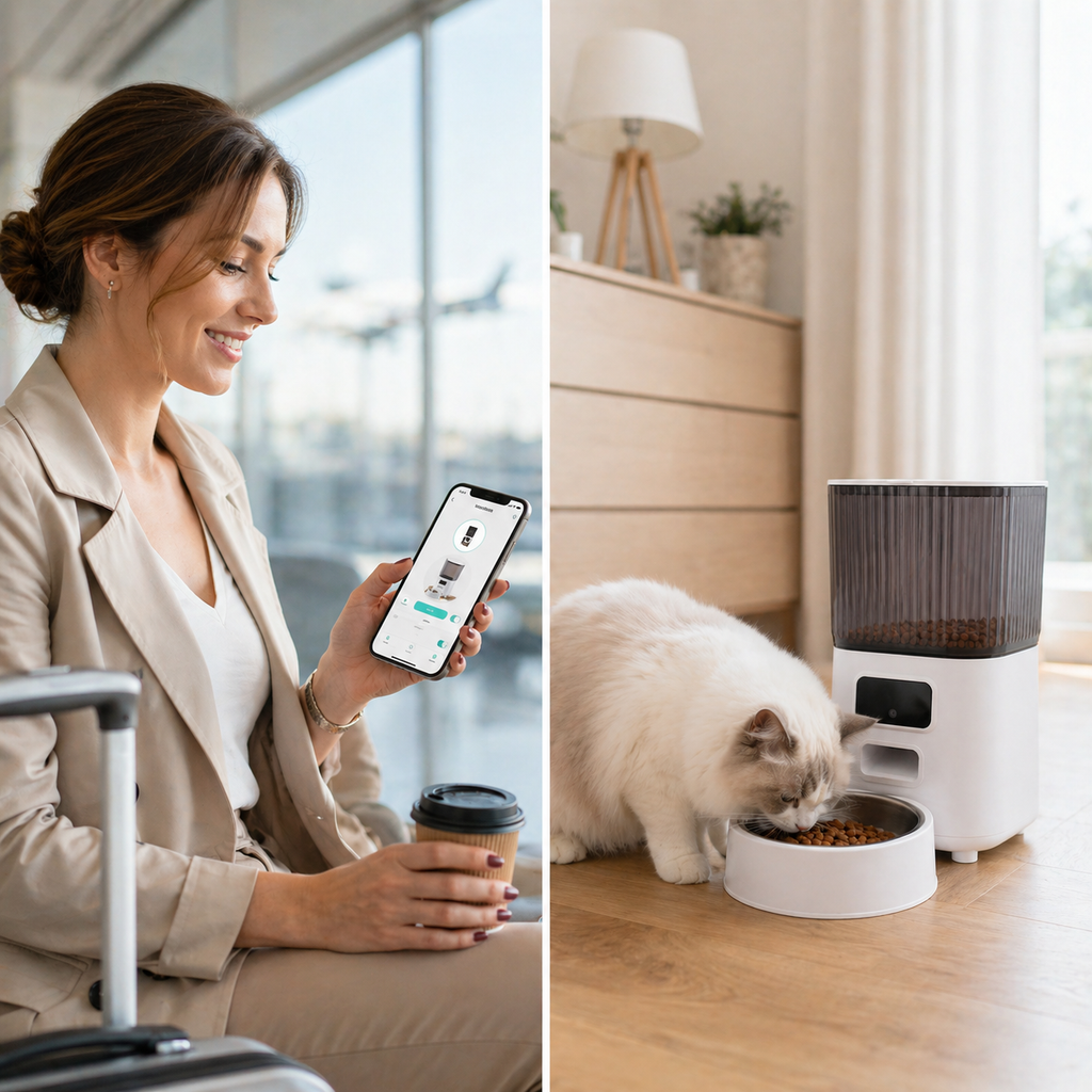 Distributeur Automatique de Croquettes pour Chat - Caméra HD 1080P WiFi, Réservoir 6,5L, Bol Inox 304