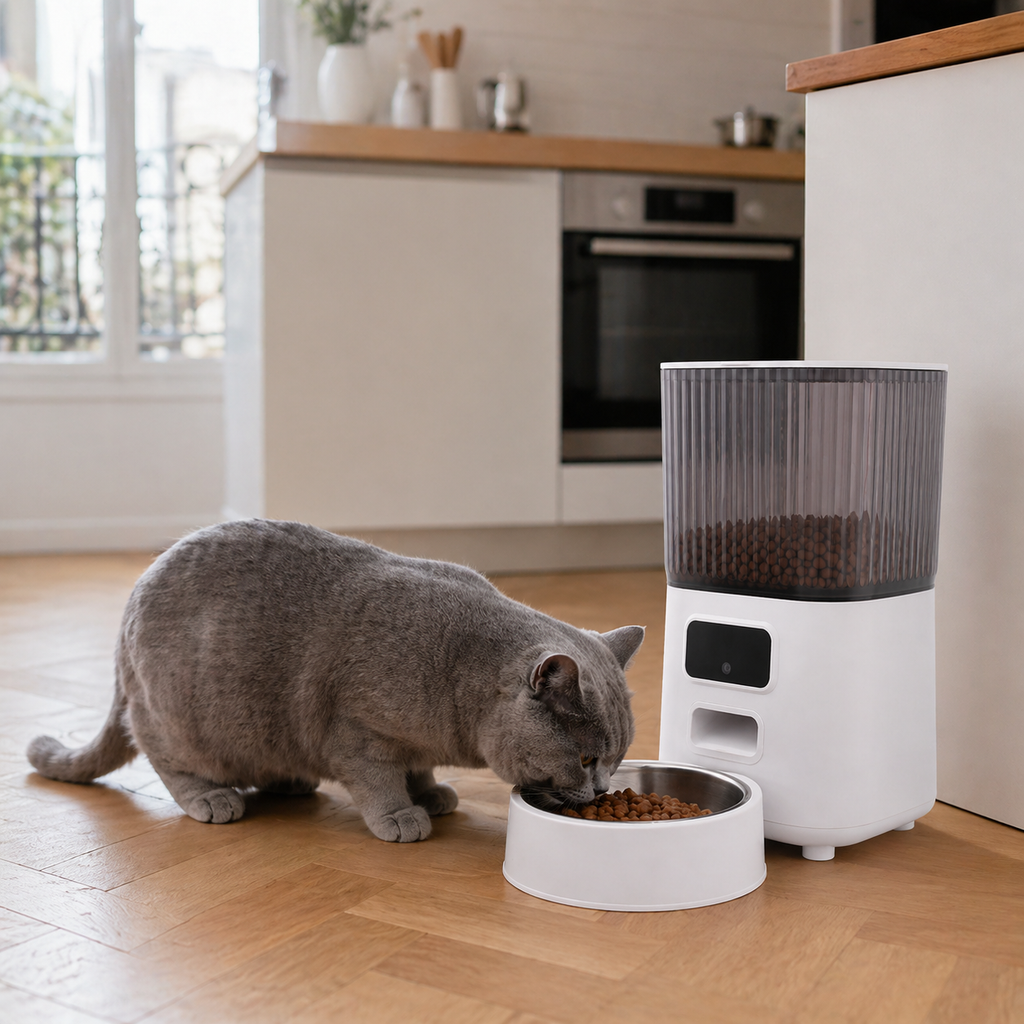 Distributeur Automatique de Croquettes pour Chat - Caméra HD 1080P WiFi, Réservoir 6,5L, Bol Inox 304