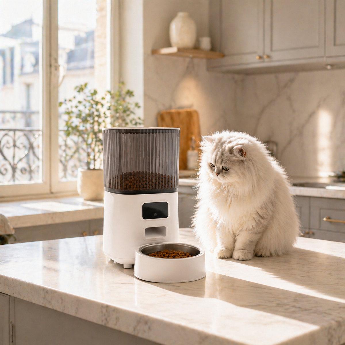 Distributeur Automatique de Croquettes pour Chat - Caméra HD 1080P WiFi, Réservoir 6,5L, Bol Inox 304